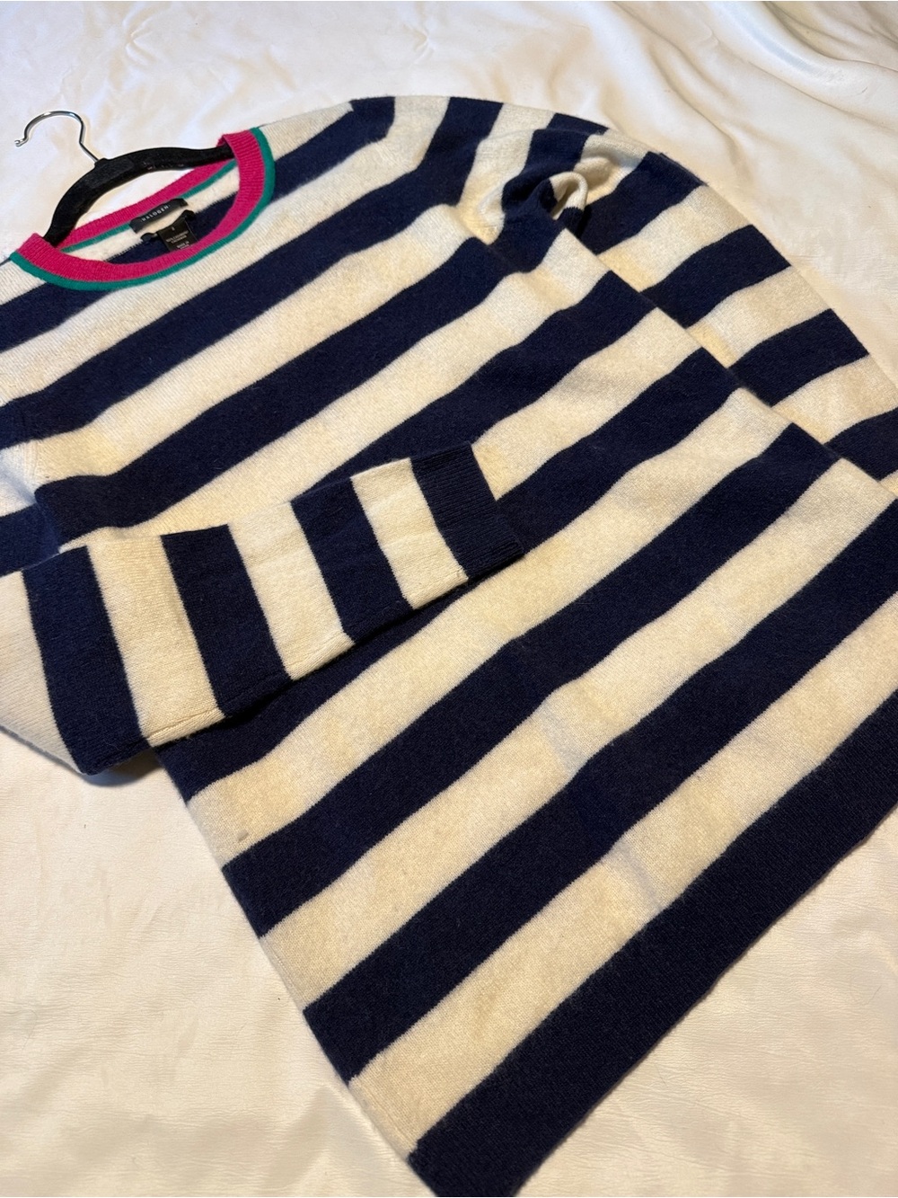 Halogen 100% Cashmere Striped Sweater Small Navy Ivory Pink Green - Picture 8 of 8